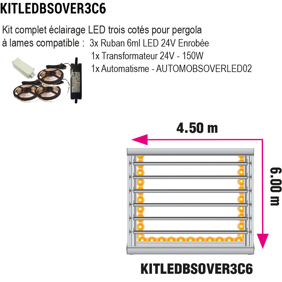 Kit de iluminación LED de 6 m - 3 lados (KITLEDBSOVER3C6)